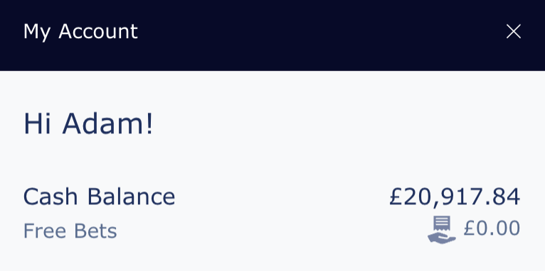 Adam Thornton William Hill Account £20,917.84